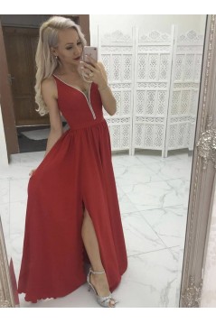 A-Line V-Neck Long Prom Dresses Formal Evening Gowns 6011019