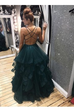 A-Line Tulle V-Neck Long Prom Dresses Formal Evening Gowns 6011022