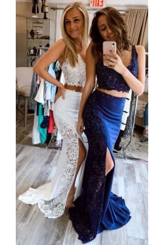 Mermaid Beaded Lace Two Pieces Long Prom Dresses Formal Evening Gowns 6011030
