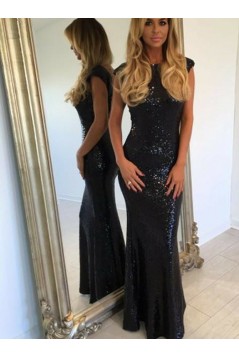 Mermaid Long Black Sequins Prom Dresses Formal Evening Gowns 6011032