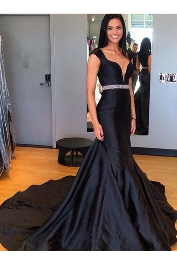 Mermaid Beaded Long Black Prom Dresses Formal Evening Gowns 6011033