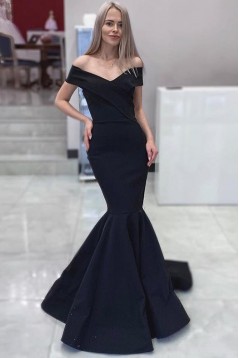 Mermaid Long Navy Off-the-Shoulder Prom Dresses Formal Evening Gowns 6011052