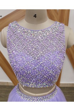 A-Line Beaded Tulle Two Pieces Long Prom Dresses Formal Evening Gowns 6011081