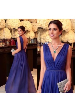 A-Line Chiffon V-Neck Long Prom Dresses Formal Evening Gowns 6011087