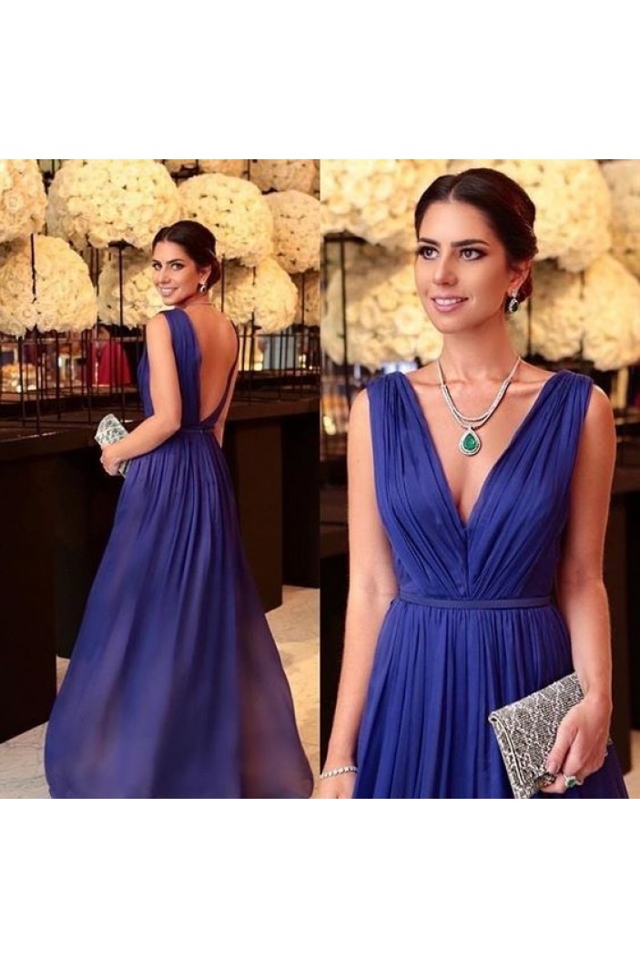 A-Line Chiffon V-Neck Long Prom Dresses Formal Evening Gowns 6011087