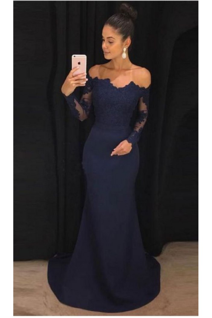 Elegant Mermaid Lace Long Sleeves Formal Evening Dresses Wedding Party Gowns 6011101