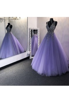 Ball Gown Beaded Tulle Long Prom Dresses Formal Evening Gowns 6011142