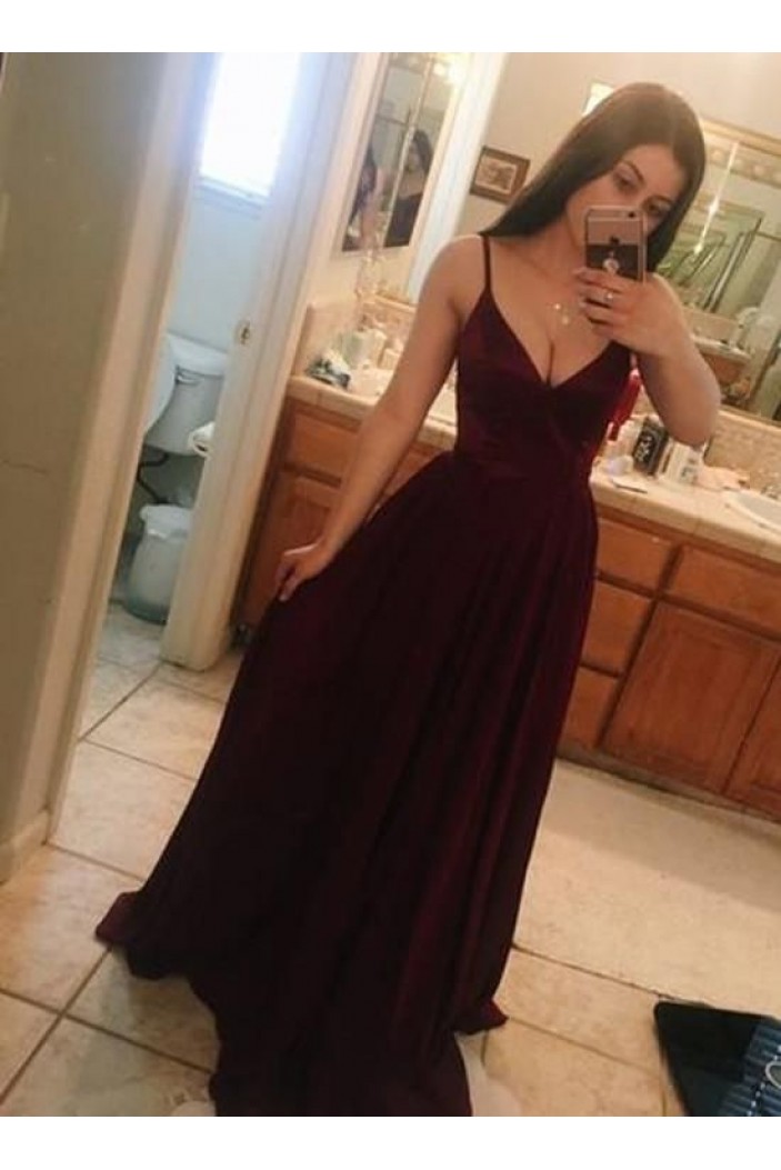 A-Line V-Neck Long Prom Dresses Formal Evening Gowns 6011173