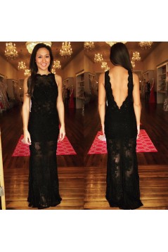 Long Black Beaded Lace Prom Dresses Formal Evening Gowns 6011209