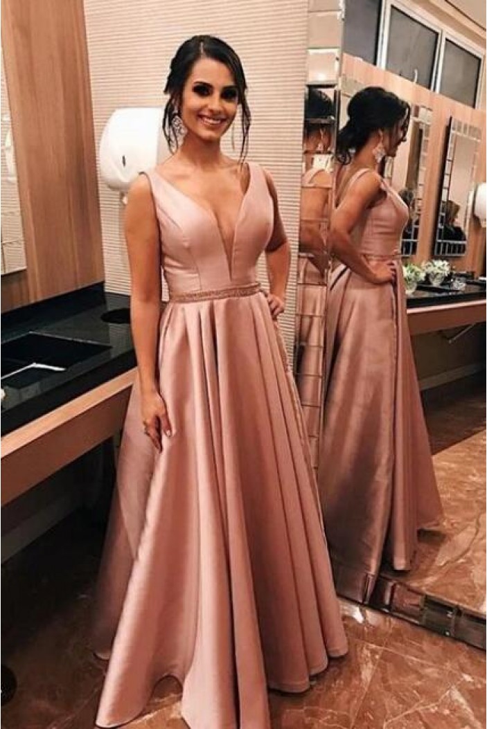 A-Line V-Neck Long Prom Dresses Formal Evening Gowns 6011211