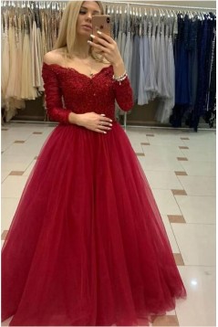 A-Line Beaded Off-the-Shoulder Lace Long Prom Dresses Formal Evening Gowns 6011213