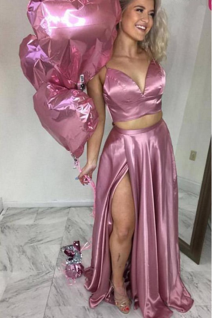 A-Line Two Pieces Long Prom Dresses Formal Evening Gowns 6011217