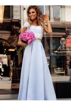 A-Line Lace Two Pieces Long Prom Dresses Formal Evening Gowns 6011219