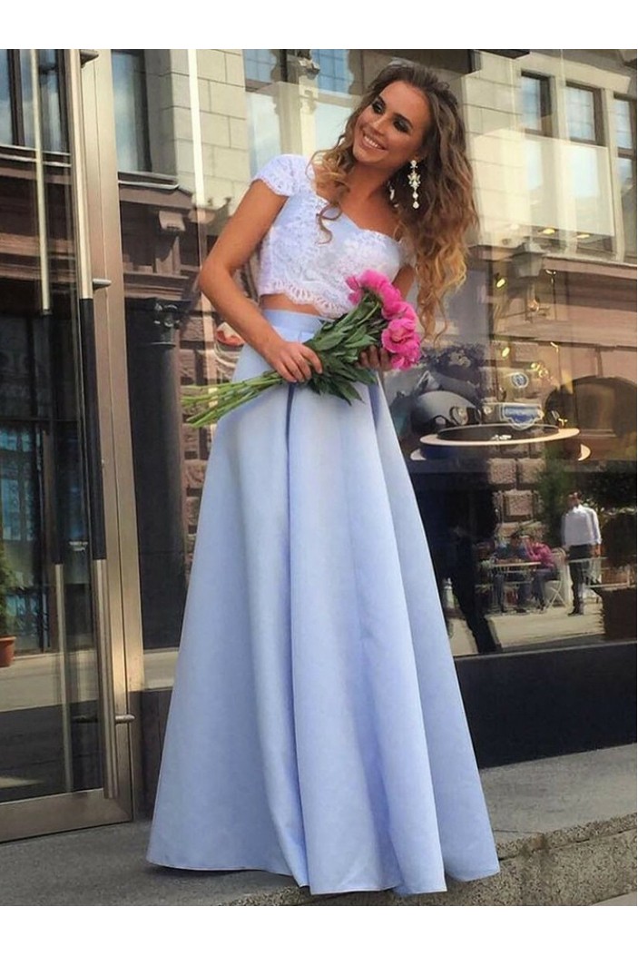A-Line Lace Two Pieces Long Prom Dresses Formal Evening Gowns 6011219
