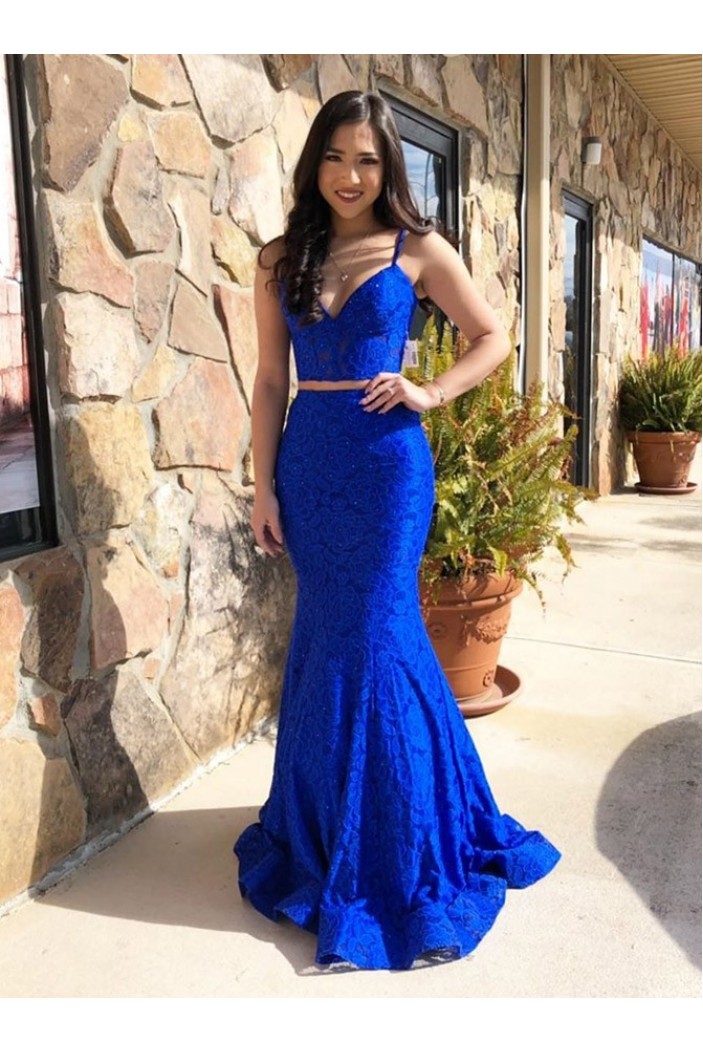 Mermaid Lace Two Pieces Long Prom Dresses Formal Evening Gowns 6011230
