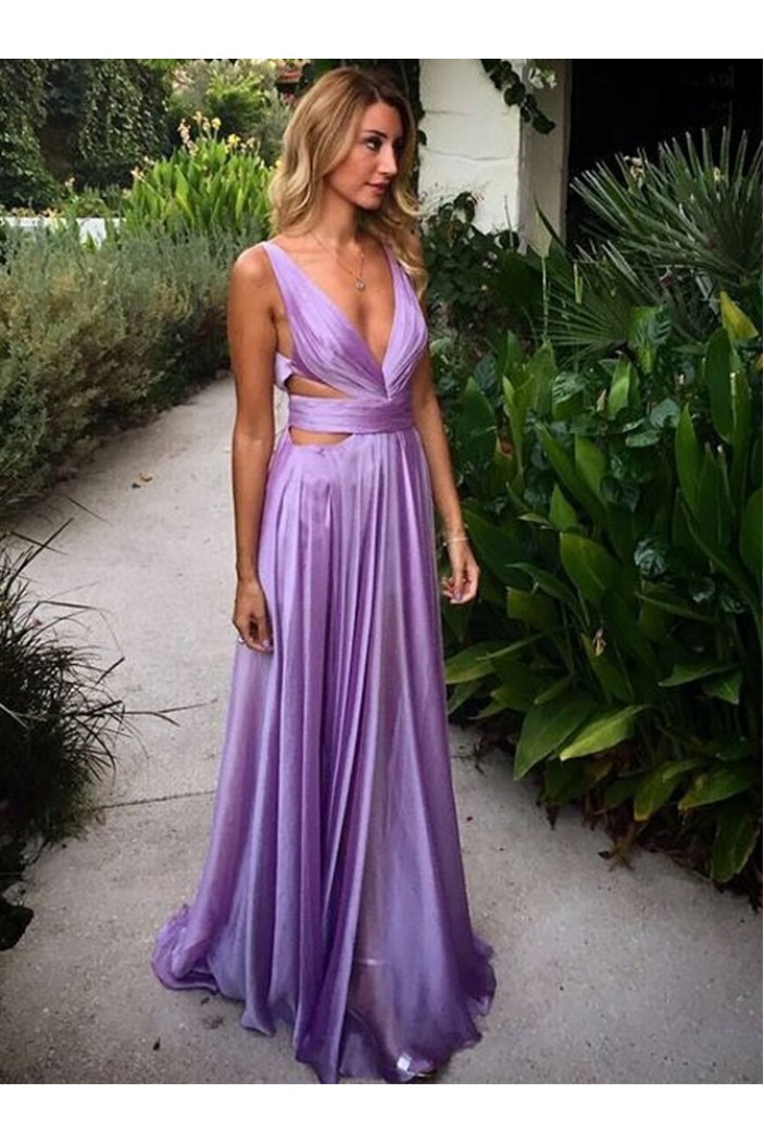 A-Line V-Neck Long Prom Dresses Formal Evening Gowns 6011234