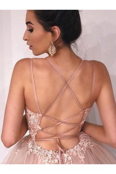 A-Line Tulle Lace Long Prom Dresses Formal Evening Gowns 6011242