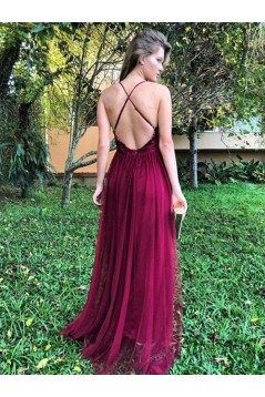 A-Line Sequins Tulle Long Prom Dresses Formal Evening Gowns 6011249