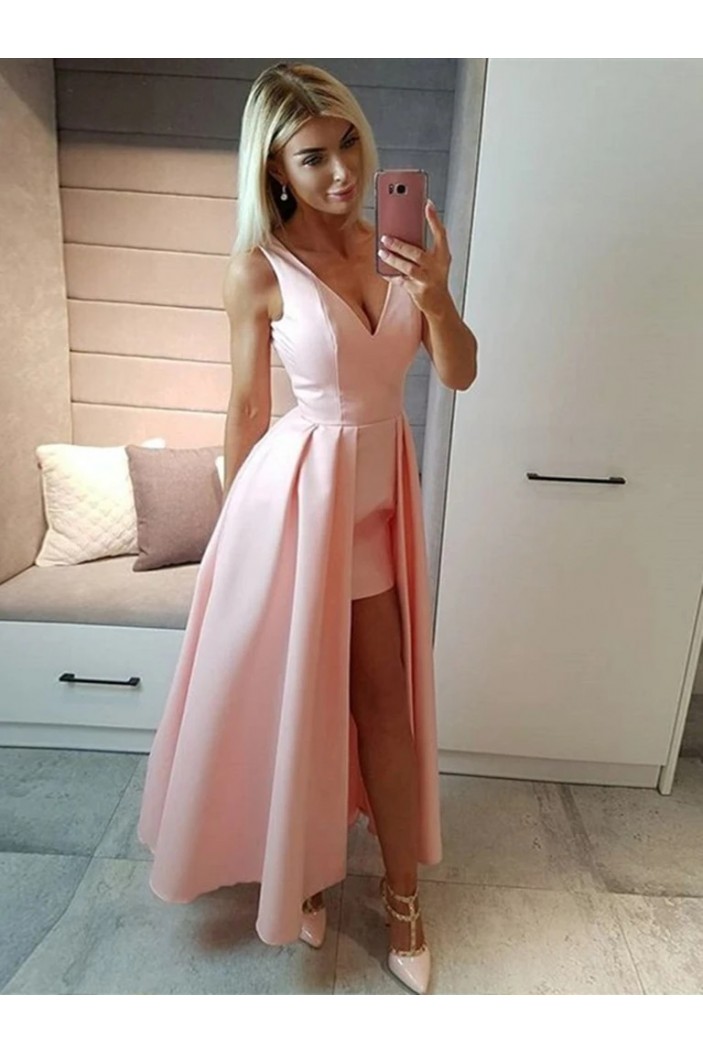 A-Line High Low V-Necck Prom Dresses Formal Evening Gowns 6011254