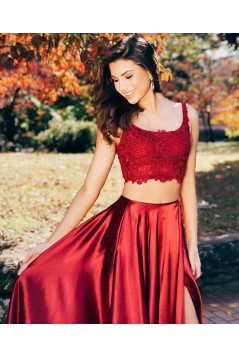 A-Line Two Pieces Lace Long Prom Dresses Formal Evening Gowns 6011274