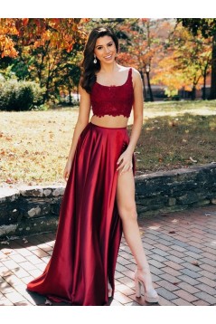 A-Line Two Pieces Lace Long Prom Dresses Formal Evening Gowns 6011274