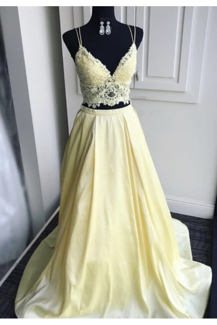 A-Line Two Pieces Long Prom Dresses Formal Evening Gowns 6011297