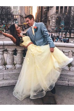 Two Pieces Lace Appliques Long Yellow Prom Dresses Formal Evening Gowns 6011318
