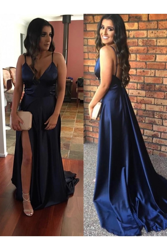 A-Line V-Neck Long Prom Dresses Formal Evening Gowns 6011324