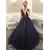 A-Line Lace V-Neck Long Prom Dresses Formal Evening Gowns 6011326