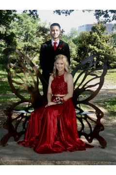 A-Line Beaded Two Pieces Long Prom Dresses Formal Evening Gowns 6011343