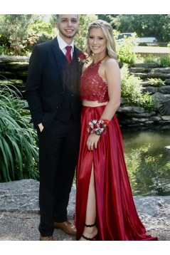 A-Line Beaded Two Pieces Long Prom Dresses Formal Evening Gowns 6011343