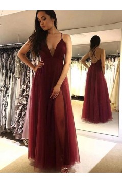 A-Line V-Neck Long Prom Dresses Formal Evening Gowns 6011345
