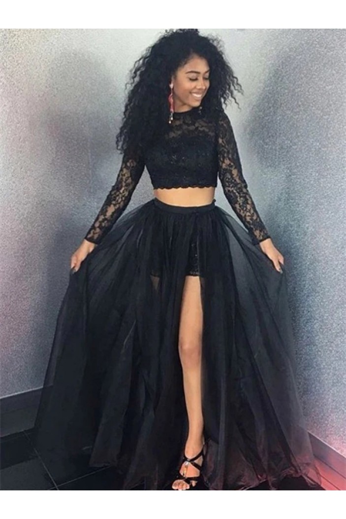 A-Line Two Pieces Lace Long Prom Dresses Formal Evening Gowns 6011355