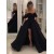 A-Line Black Off-the-Shoulder Long Prom Dresses Formal Evening Gowns 6011369