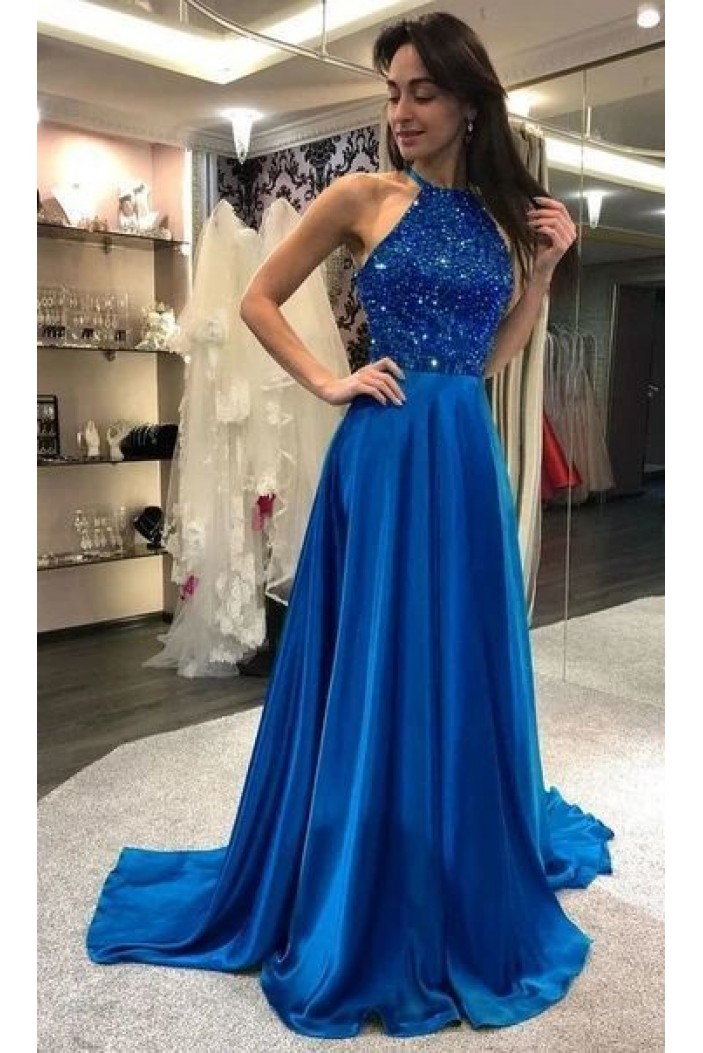 A-Line Beaded Long Prom Dresses Formal Evening Gowns 6011382