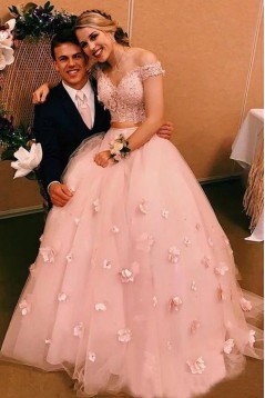 A-Line Lace Two Pieces Long Prom Dresses Formal Evening Gowns 6011391