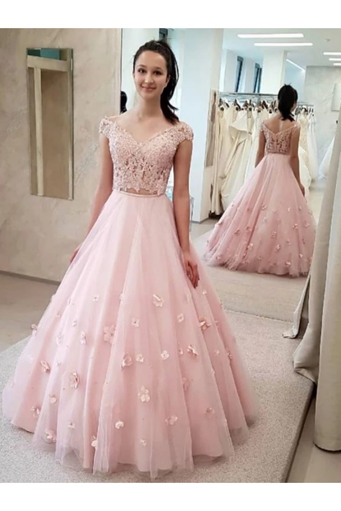 A-Line Lace Two Pieces Long Prom Dresses Formal Evening Gowns 6011391