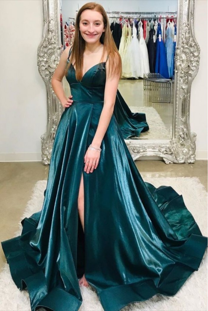 A-Line V-Neck Long Prom Dresses Formal Evening Gowns 6011410