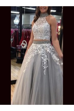 A-Line Beaded Lace Two Pieces Long Prom Dresses Formal Evening Gowns 6011436