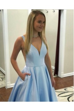 A-Line Long Pink V-Neck Prom Dresses Formal Evening Gowns 6011438