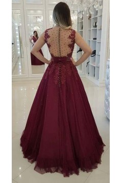A-Line Beaded Lace Long Prom Dresses Formal Evening Gowns 6011442