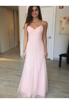 A-Line Long Pink Tulle Prom Dresses Formal Evening Gowns 6011447
