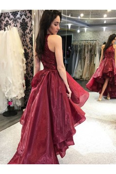 High Low Beaded Lace Appliques Long Prom Dresses Formal Evening Gowns 6011509