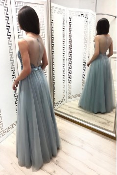 A-Line Beaded Lace Long Prom Dresses Formal Evening Gowns 6011524