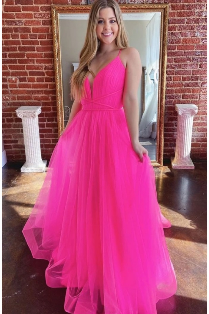 A-Line V-Neck Long Prom Dresses Formal Evening Gowns 6011541