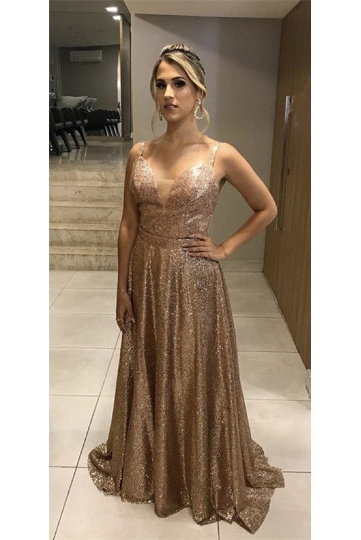 A-Line Sequins Long Prom Dresses Formal Evening Gowns 6011548