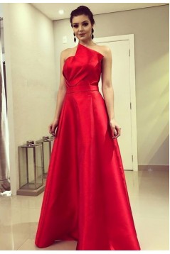 A-Line Long Red Satin Prom Dresses Formal Evening Gowns 6011551