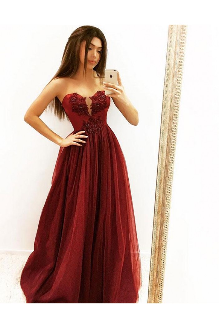 A-Line Beaded Lace Long Prom Dresses Formal Evening Gowns 6011556