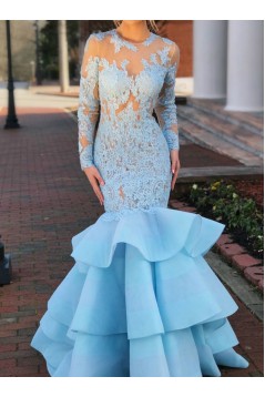 Mermaid Long Sleeves Lace Prom Dresses Formal Evening Gowns 6011560