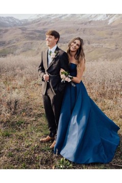 A-Line Strapless Beaded Long Prom Dresses Formal Evening Gowns 6011562